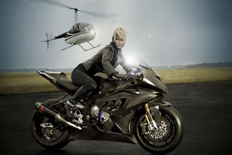 Blonde Female On A Bmw S1000rr Black Bmw S1000rr Motorcycle Girl