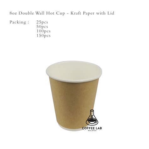 8oz Disposable Take Away Double Wall Kraft Paper Coffee Cup With Lid