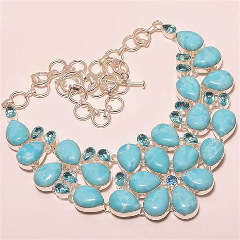 Caribbean Larimar Gemstone Necklace Blue Topaz By Desiresilver