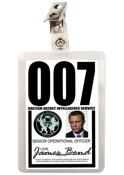 James Bond 007 Mi6 Sis Id Badge Name Tag Card Prop For Costume