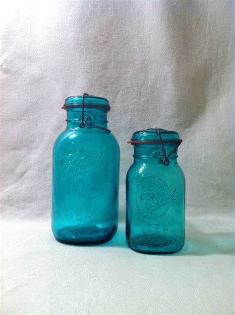 Vintage Aqua Blue Glass Ball Bicentennial Mason Jars By Comforte 35