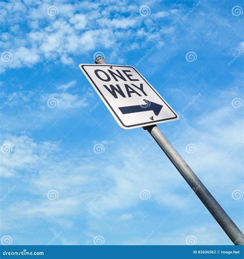 One Way Road Sign On Blue Sky Background Stock Photo Image Of