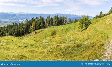 Rural Alpine Green Meadow Mountains Range Landscape Stock Photo Image