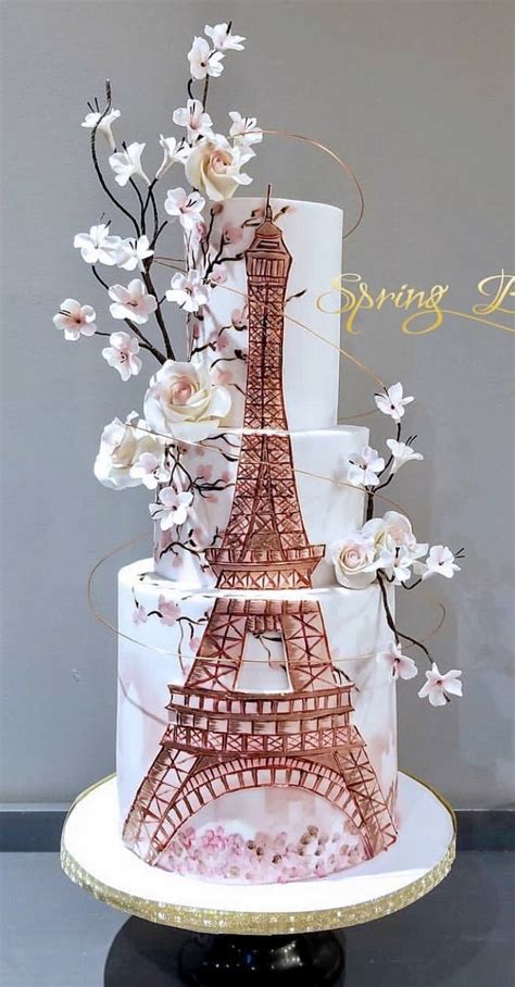 Paris words and city silhouette frosting paper strips for sides of birthday cakes. Eiffel Tower cake | Paris themed cakes, Eiffel tower ...