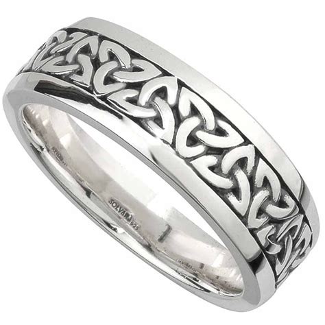 Irish Wedding Band Sterling Silver Mens Celtic Trinity Knot Ring At
