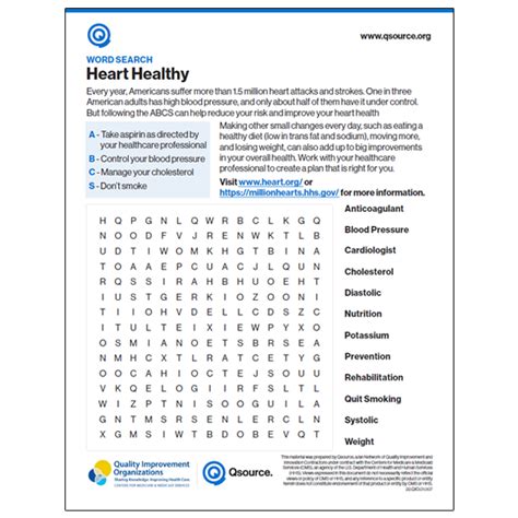 Heart Health Word Search Resourcehub Exchange