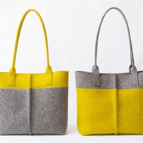 Wool Felt Tote Bag Charcoal And Grey Bicolor Tote Bag Etsy