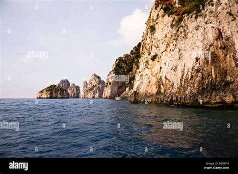 Limestone Cliffs And Cave In The Sea Capri Campania Italy Stock