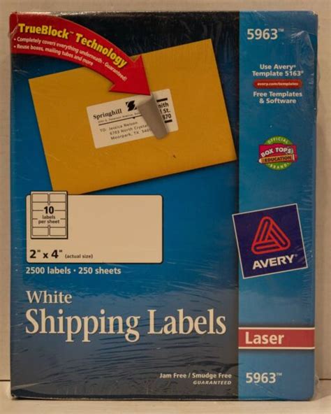Avery 5963 White Shipping Labels 2 X 4 250 Sheets 2500 Laser Labels