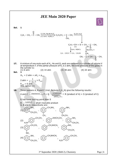 Jee main 2021 question paper solutions (24th feb shift 1) | jee 2021 question paper solutions: JEE Main 2020 Paper With Solutions Chemistry Shift 2 (Sept ...