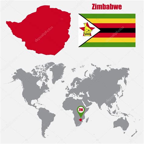 Zimbabue Mapa En Un Mapa Del Mundo Con La Bandera Y El Mapa Puntero