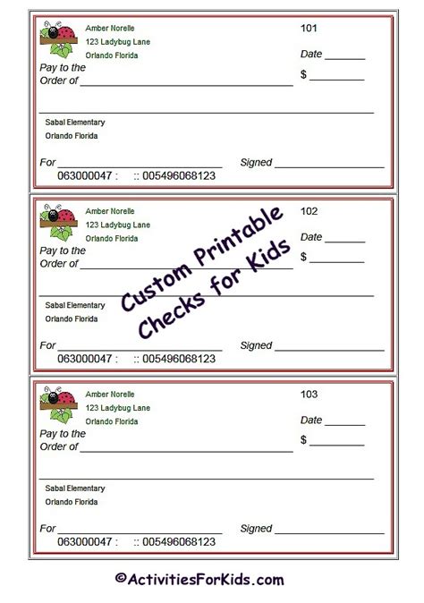 Blank Checks Template Printable Play Checks For Kids