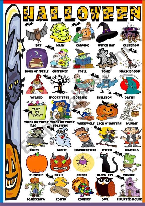 Halloween Picture Dictionary Bandw Version Included Esl Worksheet By