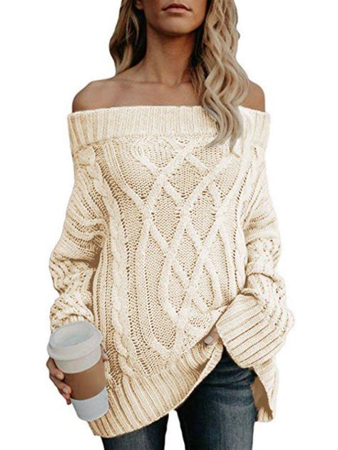 Off The Shoulder Cable Knit Chunky Sweater 37 Off Rosegal