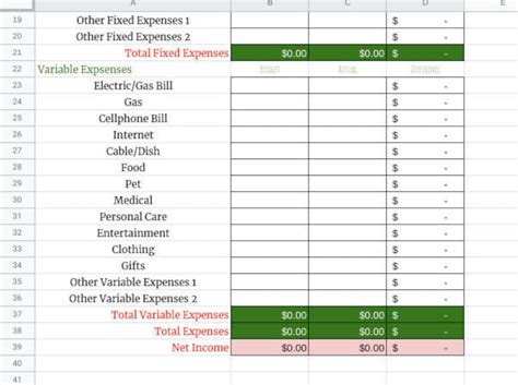 Household Monthly Budget Spreadsheet Budget Calculator Etsy