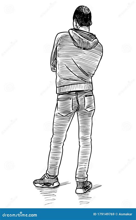 Sketch Of Young Man Standing In Waiting Stock Vector Illustration Of
