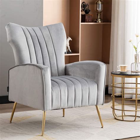 Artechworks Curved Tufted Accent Chair With Metal Gold Legs Velvet
