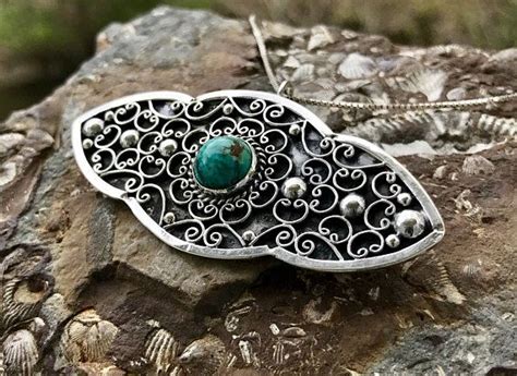 Vintage Mexican Silver Turquoise Necklace Bohemian Filigree Etsy