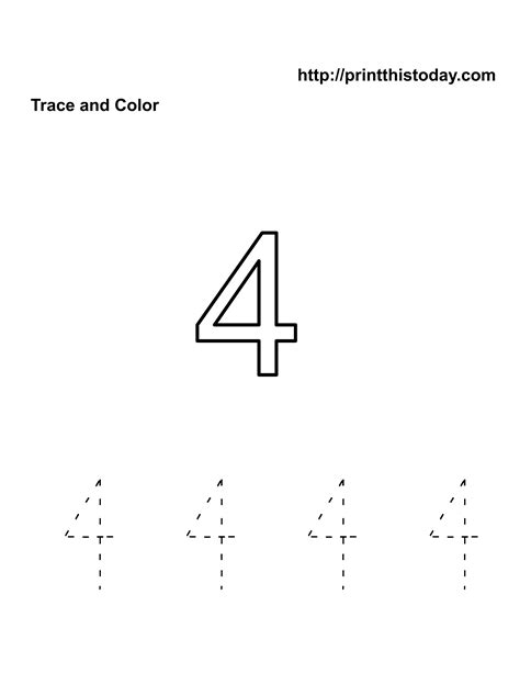 Trace And Color Number Four Print This Today More Than 1000 Free