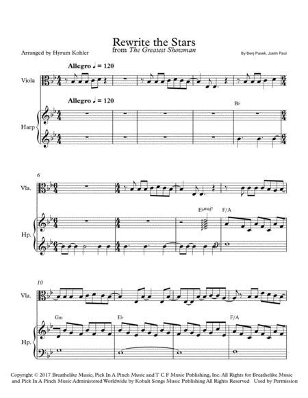 Rewrite The Stars For Viola And Harp Music Sheet Download