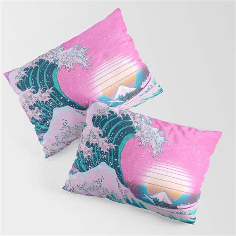 Vaporwave Aesthetic Great Wave Off Kanagawa Synthwave Sunset Pillow
