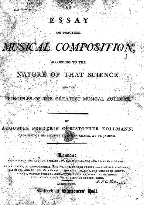 An Essay On Practical Music Composition Kollmann Augustus Frederic