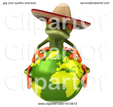 Clipart Of A 3d Green Mexican Frog Hugging Earth On A White Background