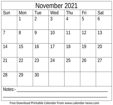 November 2021 Calendar With Holidays For Pdf Word Excel