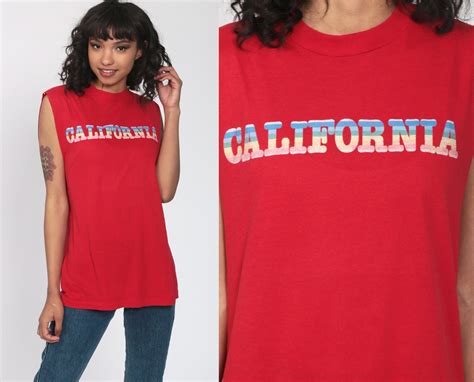 California Shirt Single Stitch Tshirt Red Retro Tshirt Vintage T Shirt 80s Graphic Screen Print