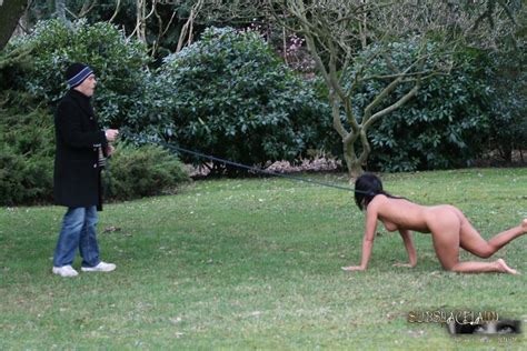 Master Walks With Dominated Nude Brunette On A Leash And Ties Her Up To The Tree SexVid Xxx