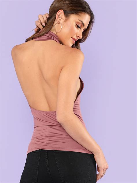 Open Back Solid Halter Top EmmaCloth Women Fast Fashion Online