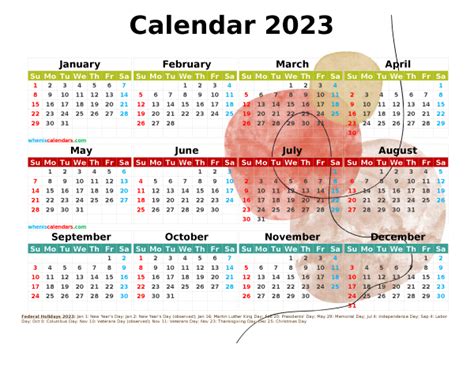2023 Pdf Yearly Calendar With Holidays Free Printable Templates 2023