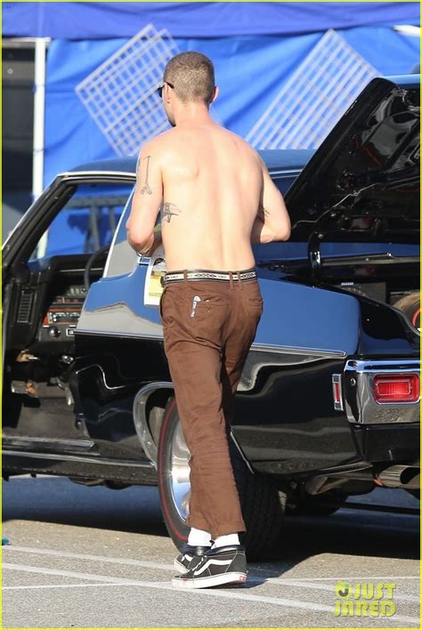 Shia Labeouf Puts His Shirtless Tattooed Body On Display On Set Photo