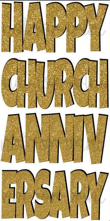 Happy Church Anniversary Gold Glitter Ez Set Lucky Guy Yard Card