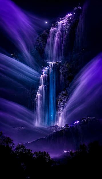 Premium Ai Image A Purple Waterfall Wallpaper With A Blue Waterfall