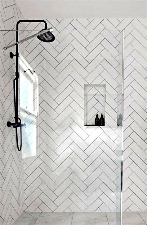 White Herringbone Shower Tile Herringbone Tile Bathroom White Herringbone Tile Bathroom