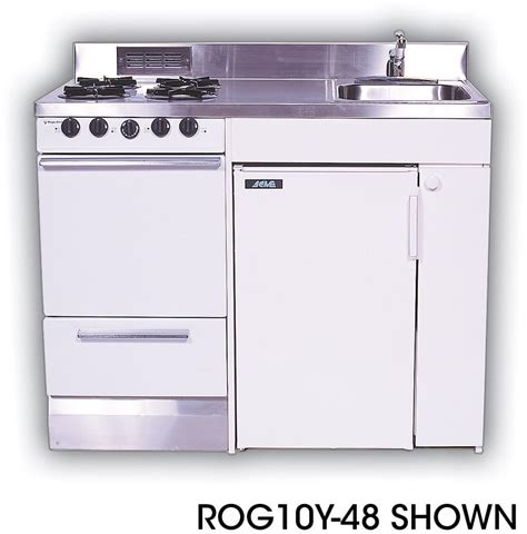 Stainless steel sink with chrome faucets stainless steel counter top two electric heating elements (500/900 watts) power indicator lights saperate storage area with door two drawers integrated. Acme ROE9Y48 Compact Kitchen with Stainless Steel ...