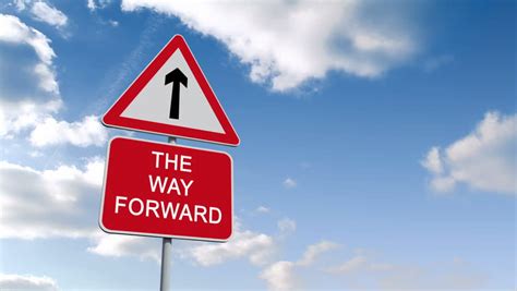 Digital Animation Of The Way Forward Sign Against Blue Sky Stock