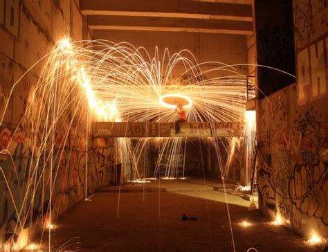 Steel Spinning Pyrotechnic Fire Art In Abandoned Nyc Subway Stations