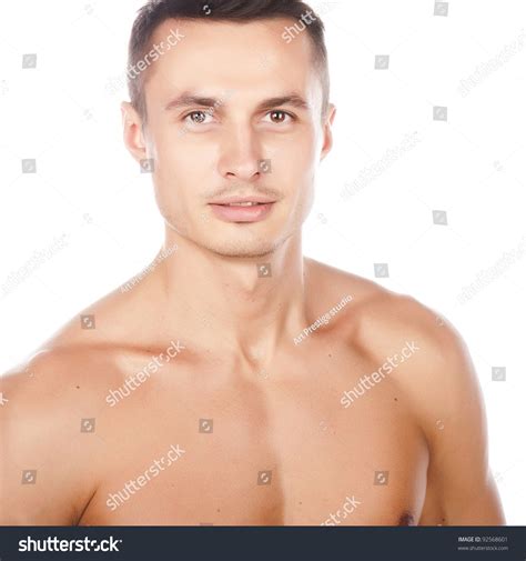 Portrait Naked Attractive Positive Young Caucasian Stock