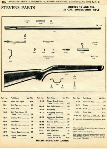 1961 Print Ad Of Stevens Model 15 15a Single Shot Rifle Parts List Ebay