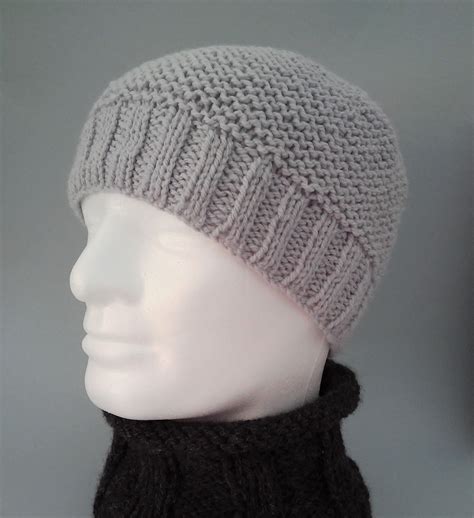Mens Simple Beanie Knitting Pattern Easy Knit Hat Wool Knit Skullcap