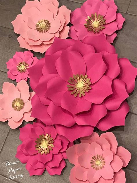 Set Of 7 Paper Flowers Rosa Gigante De Papel Decoración De Flores De