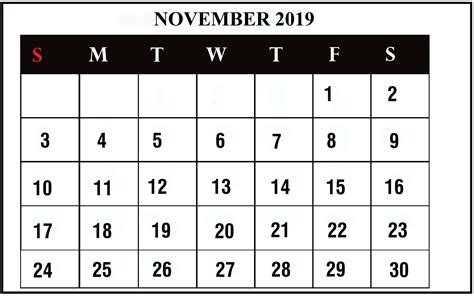 Printable November 2019 Calendar Printable Word Searches