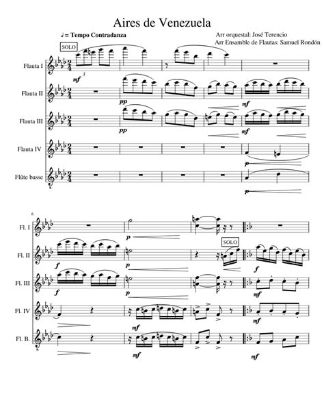 aires de venezuela sheet music for flute flute bass mixed quintet