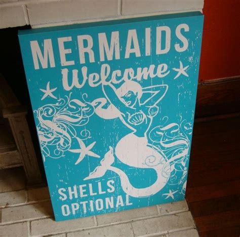 When selecting furniture, look for light woods, instead of dark woods, for a relaxing, sandy look. Mermaids Welcome Shells Optional Nautical Ocean Blue Beach ...