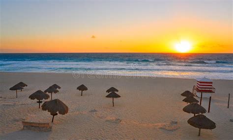 Cancun Sunrise At Delfines Beach Mexico Stock Photo Image Of Blue