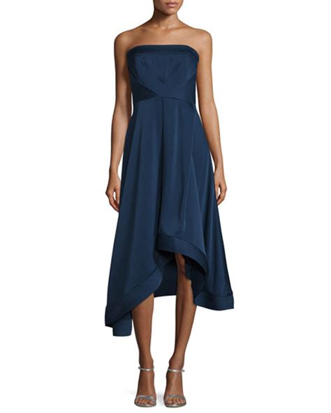 Shoshanna Strapless Satin Asymmetric Cocktail Dress