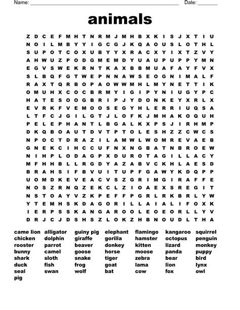 Printable Word Search Zoo Animals Freeprintabletmcom Animal Word