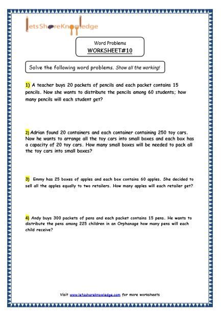 The Worksheet For Word Problems